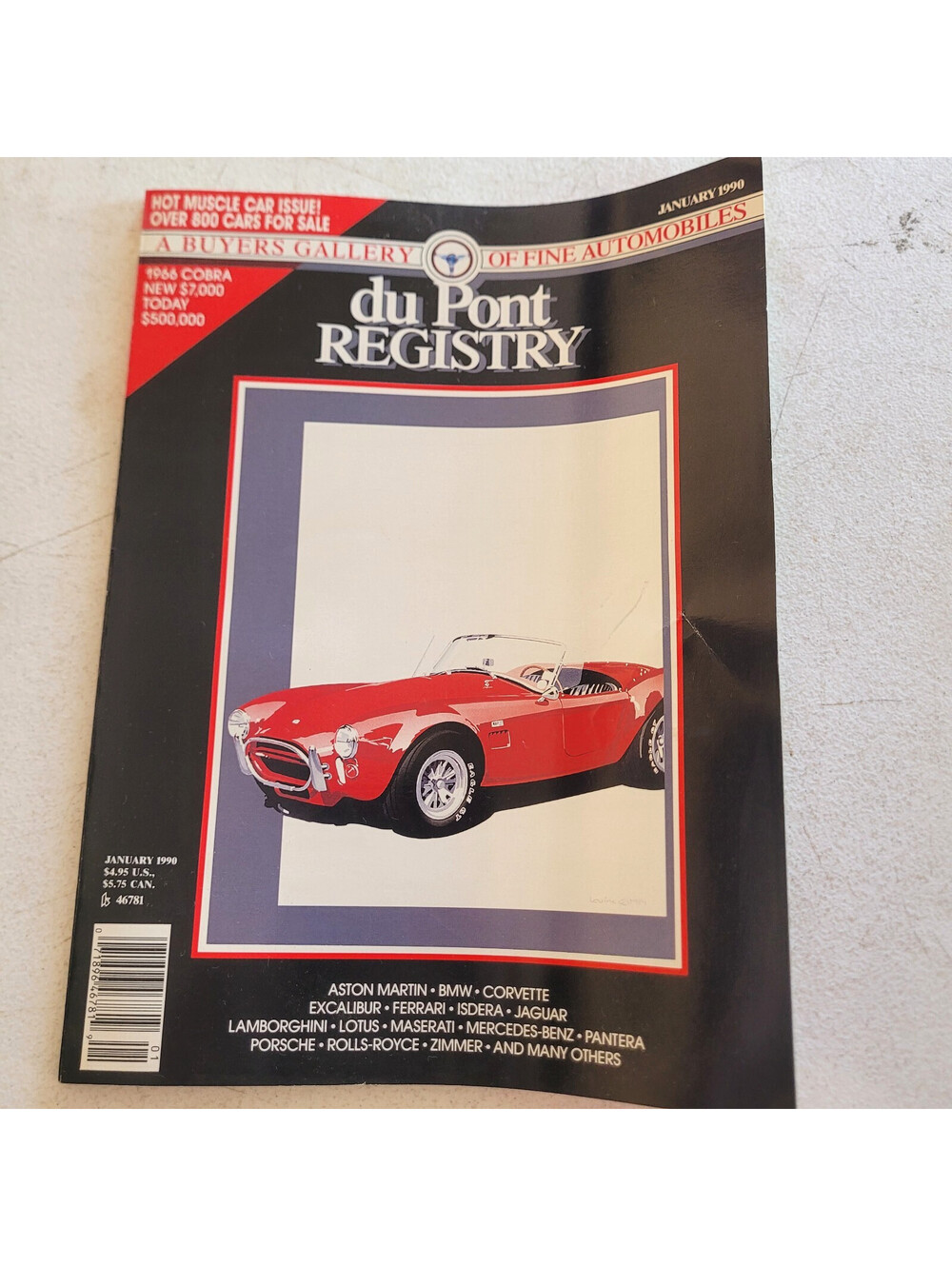 du Pont Registry Magazine January 1990 Muscle Car Issue Cobra Cover Vintage